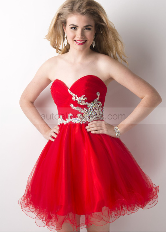 Princess Sweetheart Neck Tulle Beaded Knee Length Cocktail Dress 